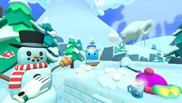 VR player throwing snowballs at Bot in Mountain